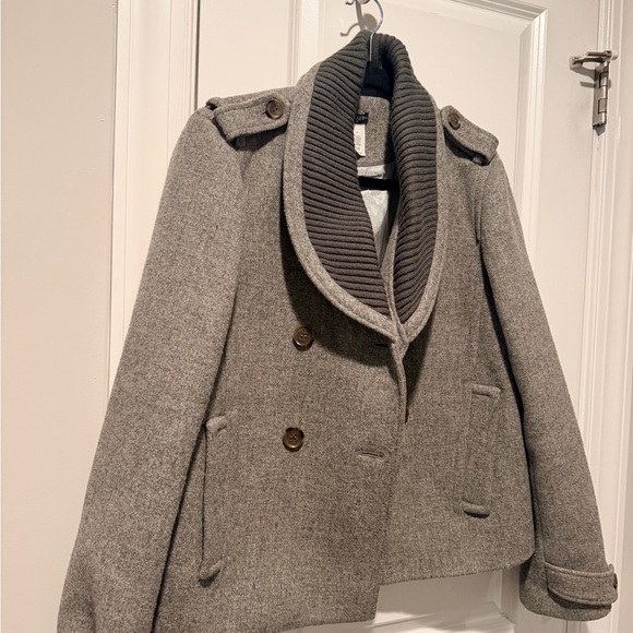 J. Crew Gray Pea Coat with Brown Buttons - Picture 5 of 5